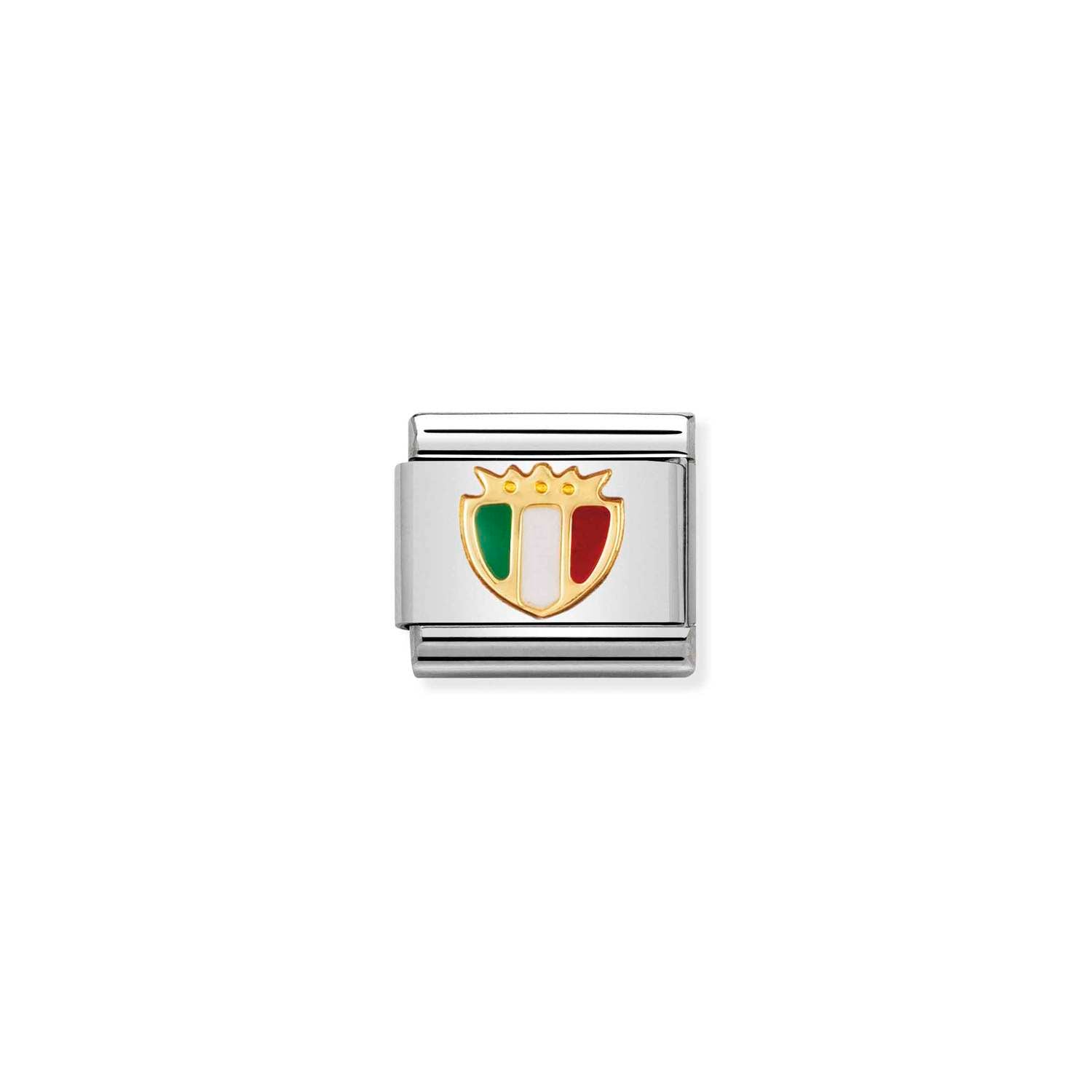 Composable® Link, Charm, Italy Shield in hypoallergenic stainless steel, gold 18 kt and enamel | Nomination Italy