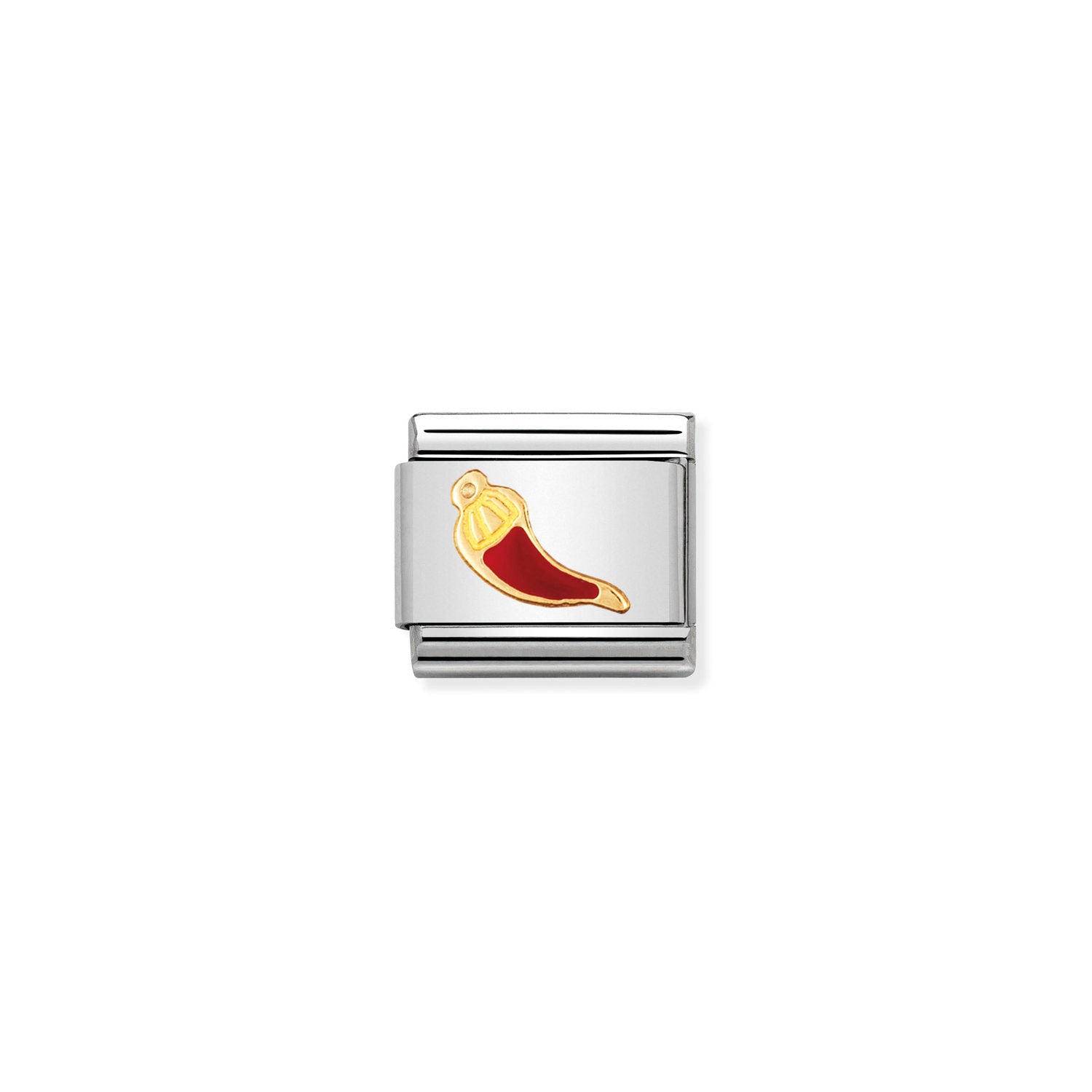 Composable® Link, Charm, Red Lucky Horn In Enamel in hypoallergenic stainless steel, gold 18 kt and enamel | Nomination Italy