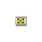 Composable® Link, Charm, Brazil Flag in hypoallergenic stainless steel, gold 18 kt and enamel | Nomination Italy