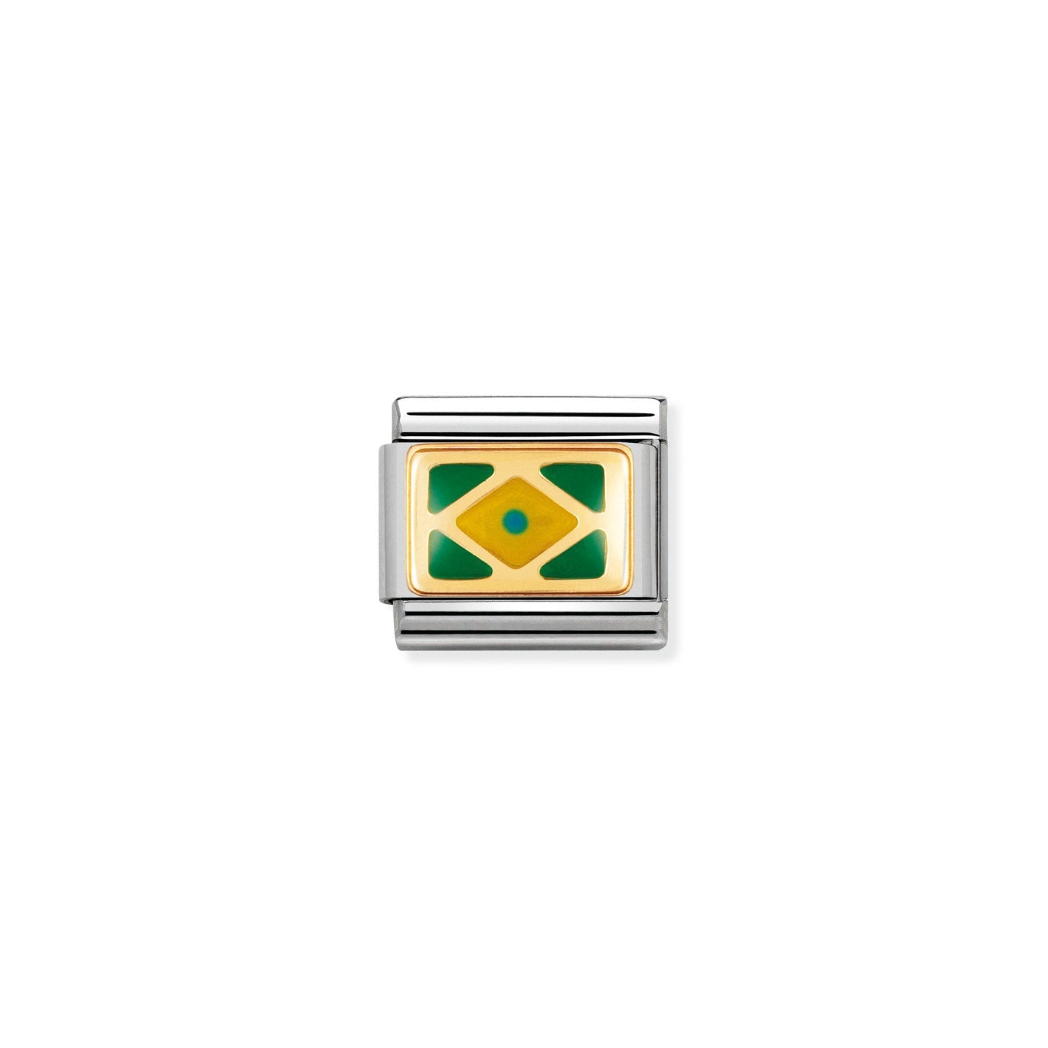 Composable® Link, Charm, Brazil Flag in hypoallergenic stainless steel, gold 18 kt and enamel | Nomination Italy
