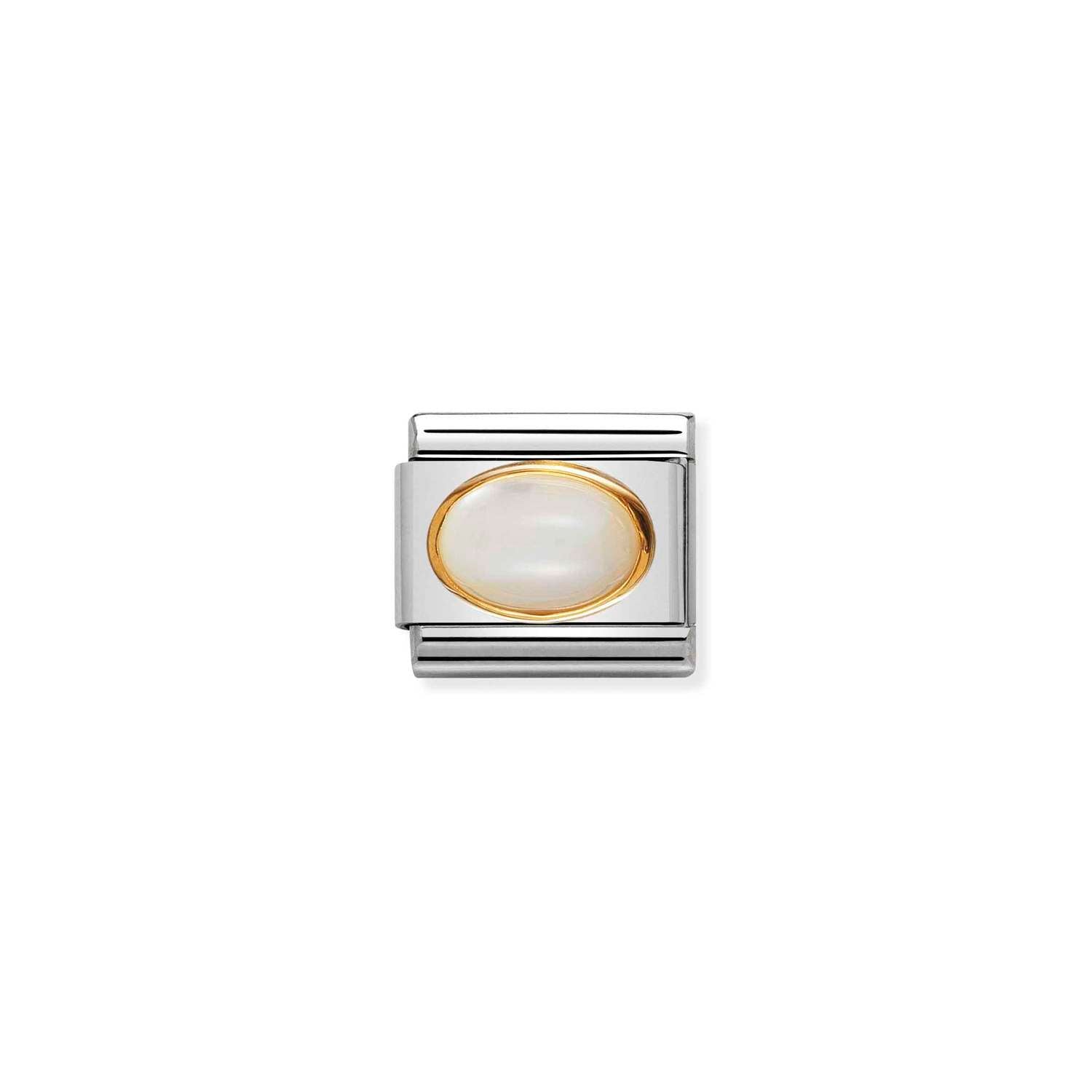 Composable® Link, Charm, In gold with White Mother of Pearl in hypoallergenic stainless steel, gold 18 kt and natural stones | Nomination Italy