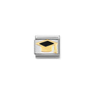 Composable® Link, Charm, Black Graduate Hat in hypoallergenic stainless steel, gold 18 kt and enamel | Nomination Italy