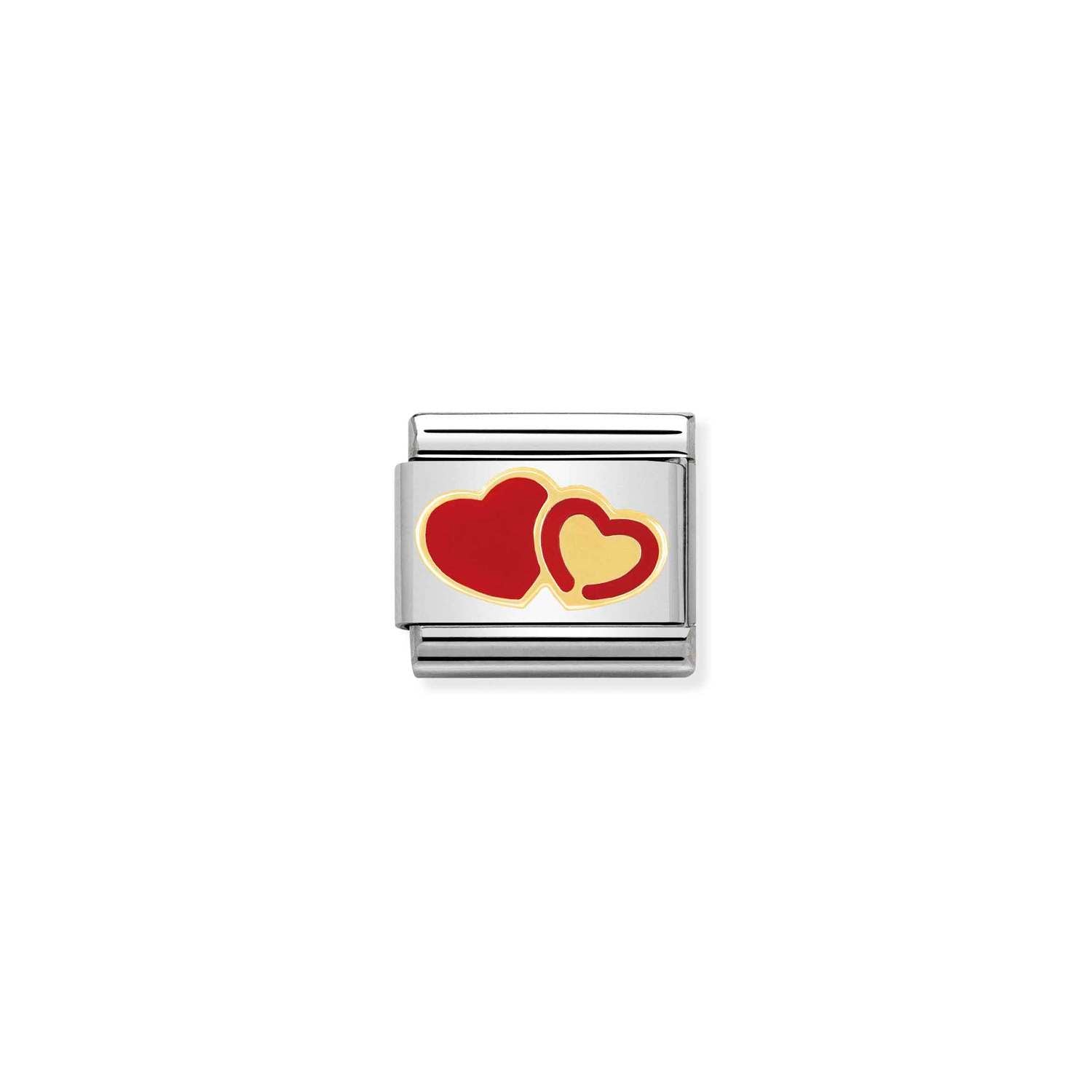 Classic Composable® Link, Link Red and gold Hearts in hypoallergenic stainless steel, gold 18 kt and enamel | Nomination Italy