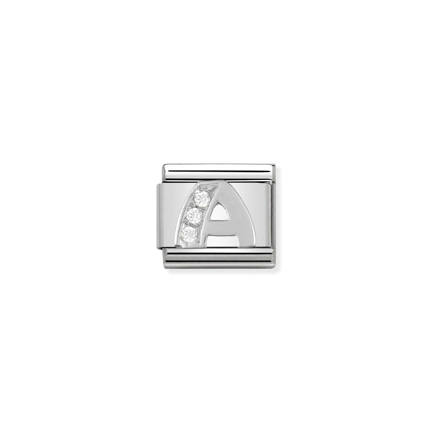 Composable® Link, Charm, Letter A In silver and Stones in hypoallergenic stainless steel, sterling silver .925 and cubic zirconia | Nomination Italy