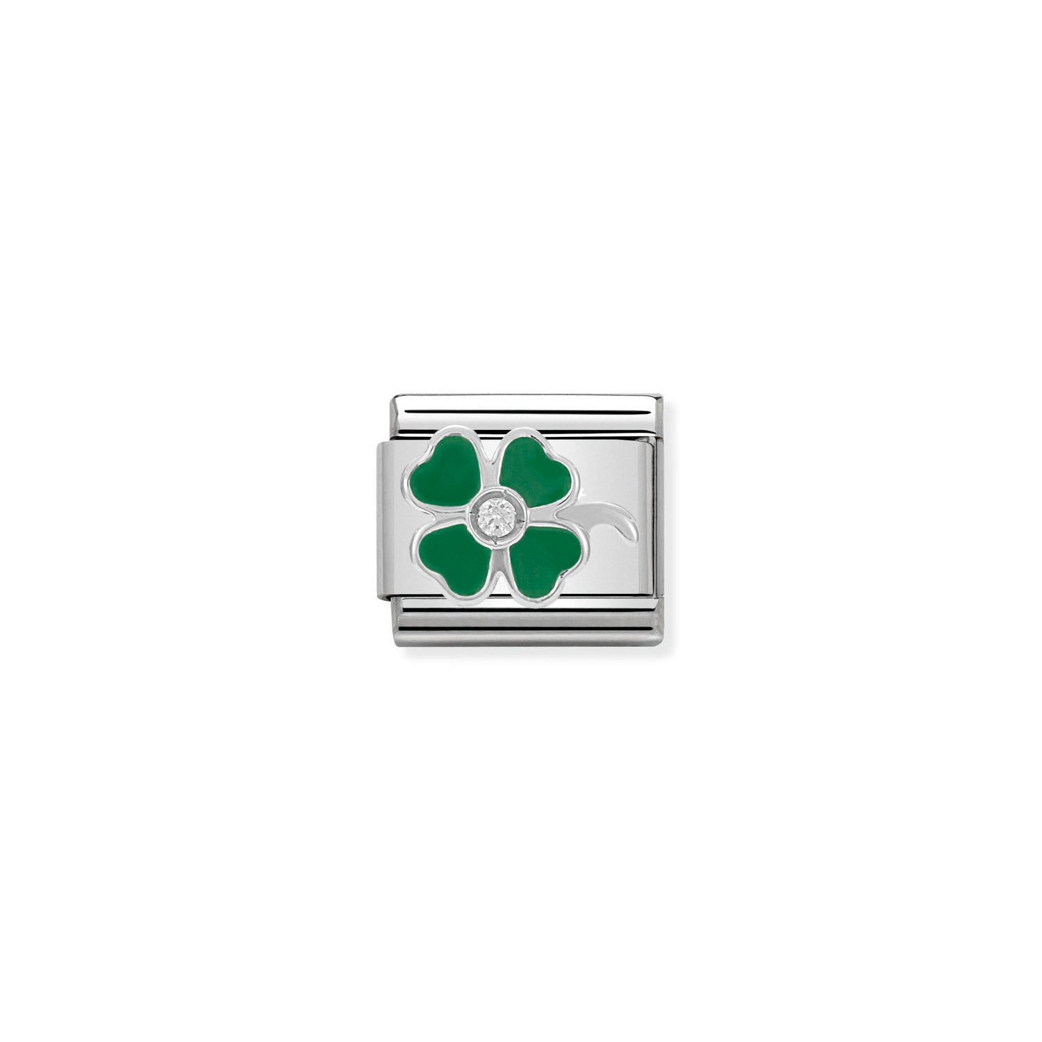 Composable® Link, Charm, Green Clover In Enamel and Stone in hypoallergenic stainless steel, sterling silver .925 and cubic zirconia | Nomination Italy