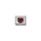 Composable® Link, Charm, Heart-shaped Faceted Red Stone and silver in hypoallergenic stainless steel, sterling silver .925 and cubic zirconia | Nomination Italy