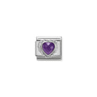 Composable® Link, Charm, Heart-shaped Faceted Purple Stone and silver in hypoallergenic stainless steel, sterling silver .925 and cubic zirconia | Nomination Italy