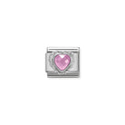 Composable® Link, Charm, Heart-shaped Faceted Pink Stone and silver in hypoallergenic stainless steel, sterling silver .925 and cubic zirconia | Nomination Italy