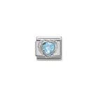 Composable® Link, Charm, Heart-shaped Faceted Light Blue Stone and silver in hypoallergenic stainless steel, sterling silver .925 and cubic zirconia | Nomination Italy