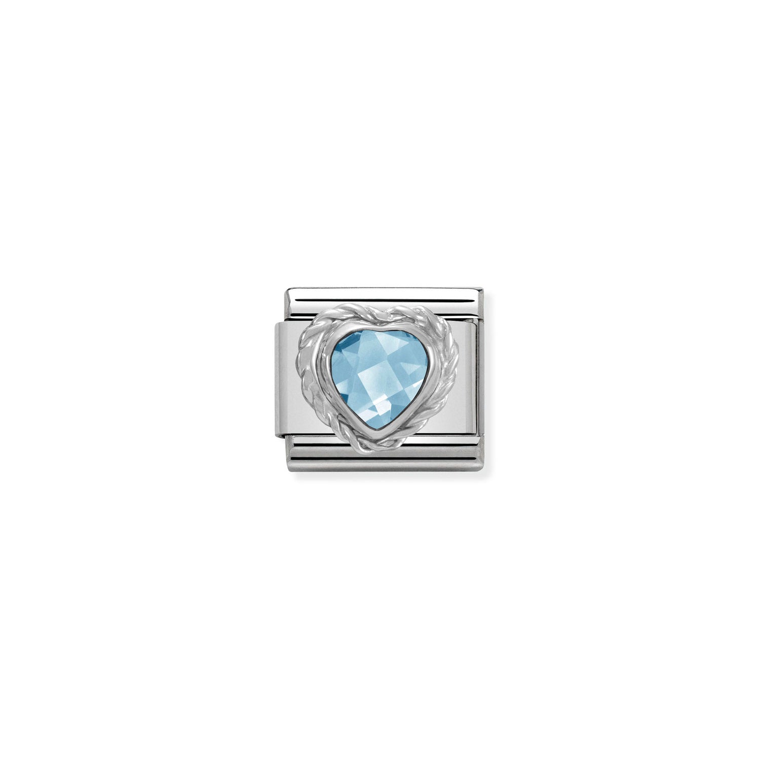 Composable® Link, Charm, Heart-shaped Faceted Light Blue Stone and silver in hypoallergenic stainless steel, sterling silver .925 and cubic zirconia | Nomination Italy