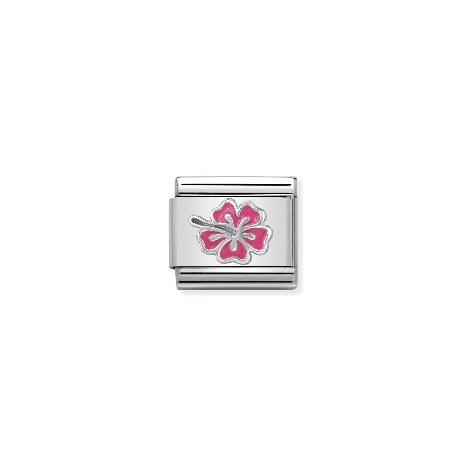Composable® Link, Charm, Pink Hibiscus In silver in hypoallergenic stainless steel, sterling silver .925 and enamel | Nomination Italy