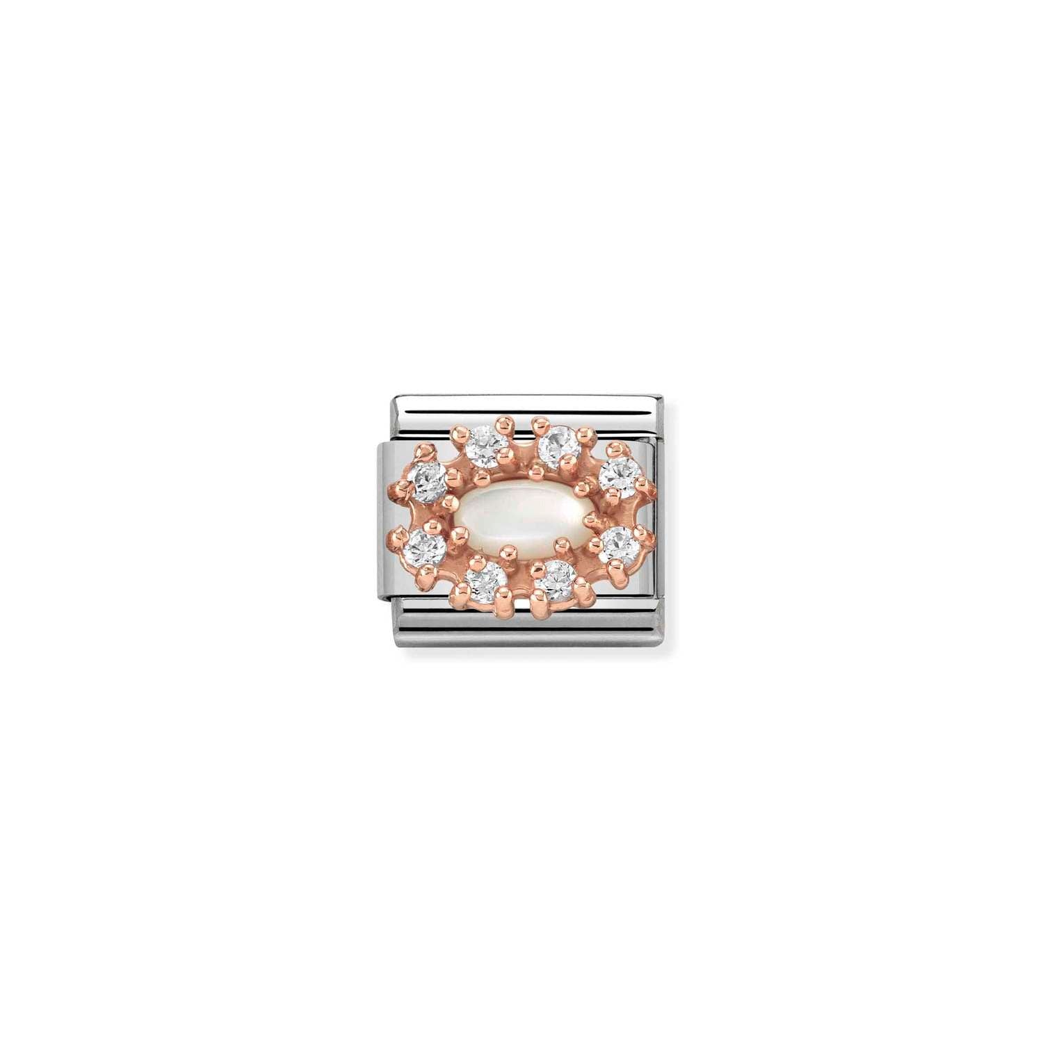 Composable® Link, Charm, White Mother of Pearl in hypoallergenic stainless steel, rose gold 9kt, and cubic zirconia | Nomination Italy