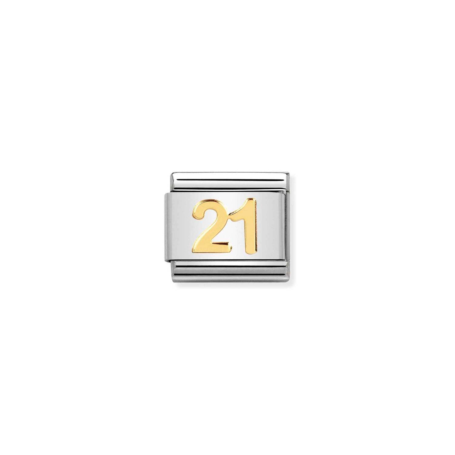 Composable® Link, Charm, gold Number 21 in hypoallergenic stainless steel and gold 18 kt | Nomination Italy
