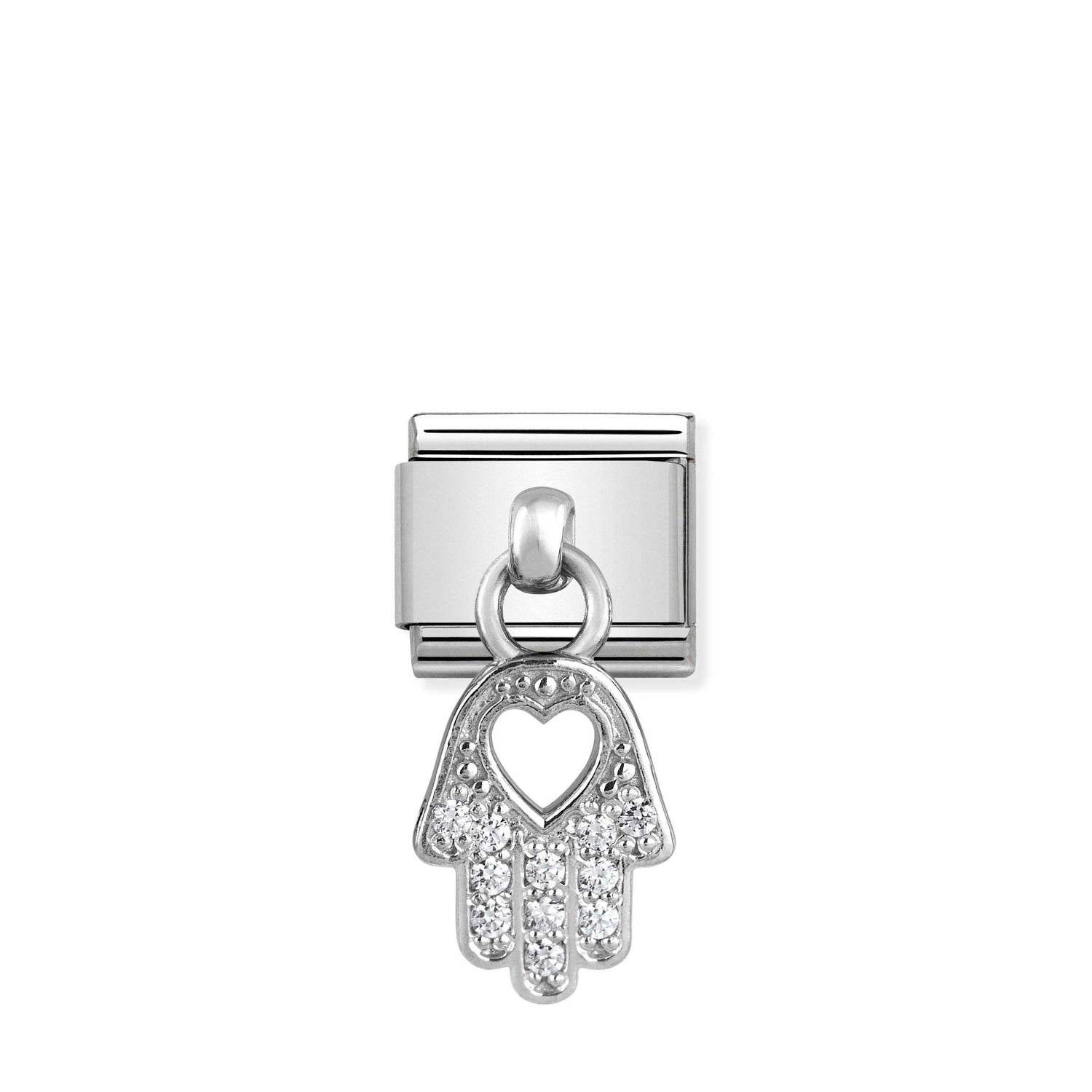 Composable® Link, Charm, Hand Of Fatima silver Pendant in hypoallergenic stainless steel, sterling silver .925 and cubic zirconia | Nomination Italy