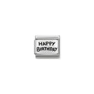 Composable® Link, Charm, Happy Birthday Black Writing in hypoallergenic stainless steel and sterling silver .925 | Nomination Italy