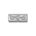 Composable® Double Link, Charm,, 3 Hearts in hypoallergenic stainless steel and sterling silver .925 | Nomination Italy