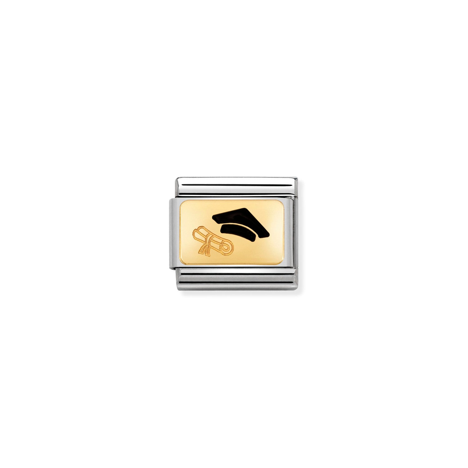 Classic Composable® Link, Graduation Cap Link in hypoallergenic stainless steel, gold 18 kt and enamel | Nomination Italy