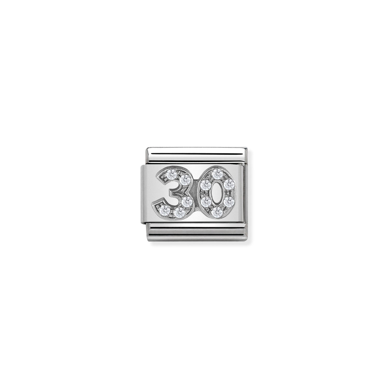 Composable® Link, Charm, Number 30 Link with White Stones in hypoallergenic stainless steel, sterling silver .925 and cubic zirconia | Nomination Italy