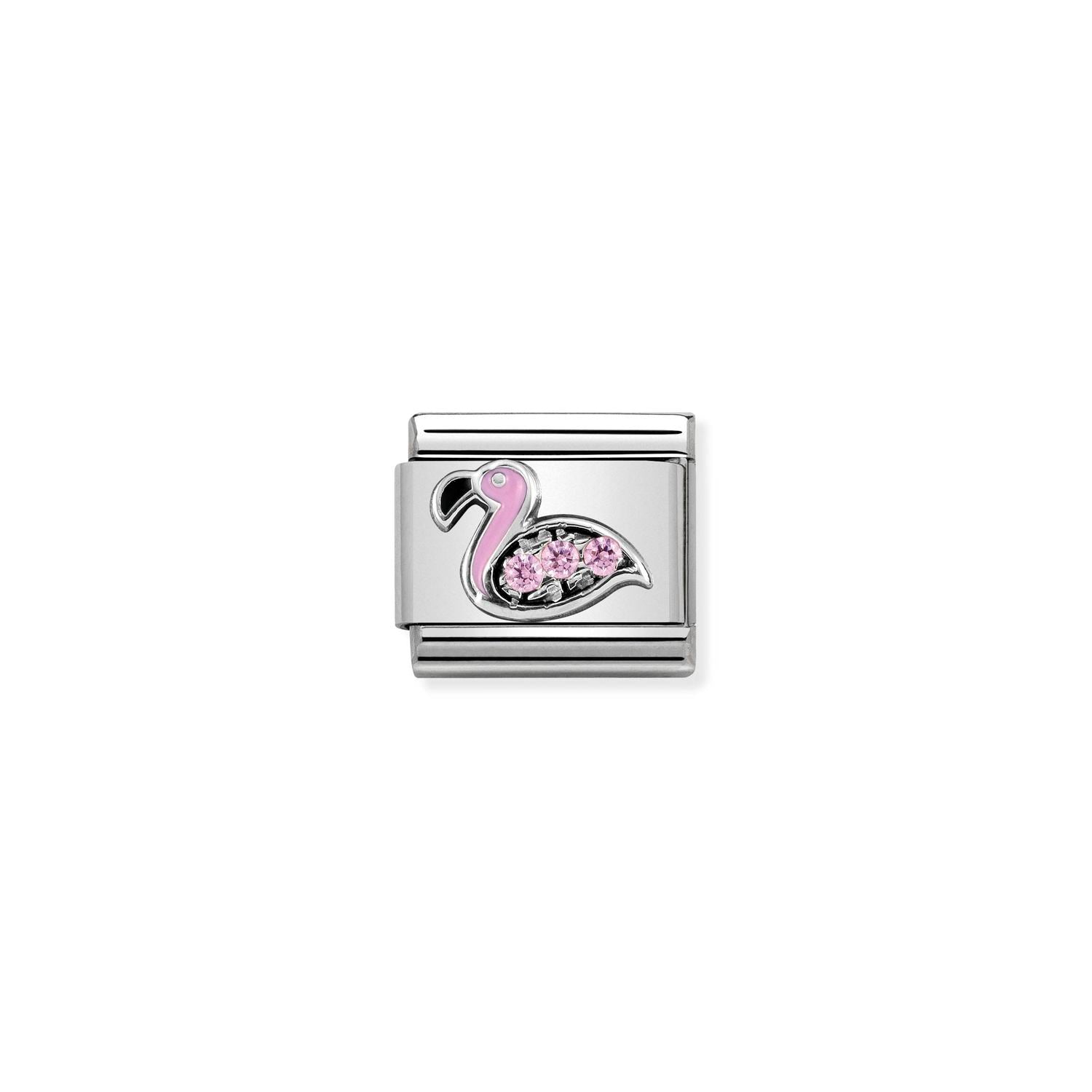 Composable® Link, Charm, Flamingo Link with Pink Zirconia in hypoallergenic stainless steel, sterling silver .925 and cubic zirconia | Nomination Italy