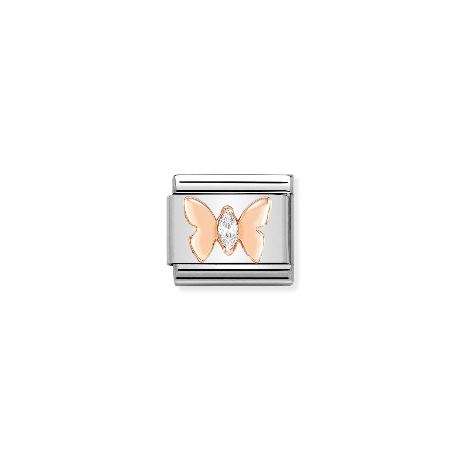 Composable® Link, Charm, rose gold Butterfly with Stone in hypoallergenic stainless steel, rose gold 9kt, and cubic zirconia | Nomination Italy