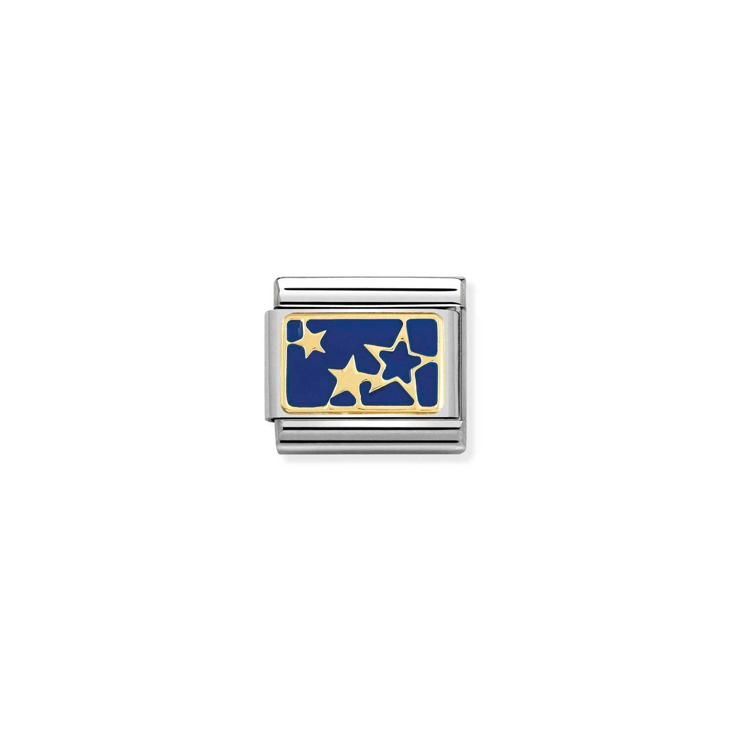 Composable® Link, Charm, gold Stars Blue Plate in hypoallergenic stainless steel, gold 18 kt and enamel | Nomination Italy