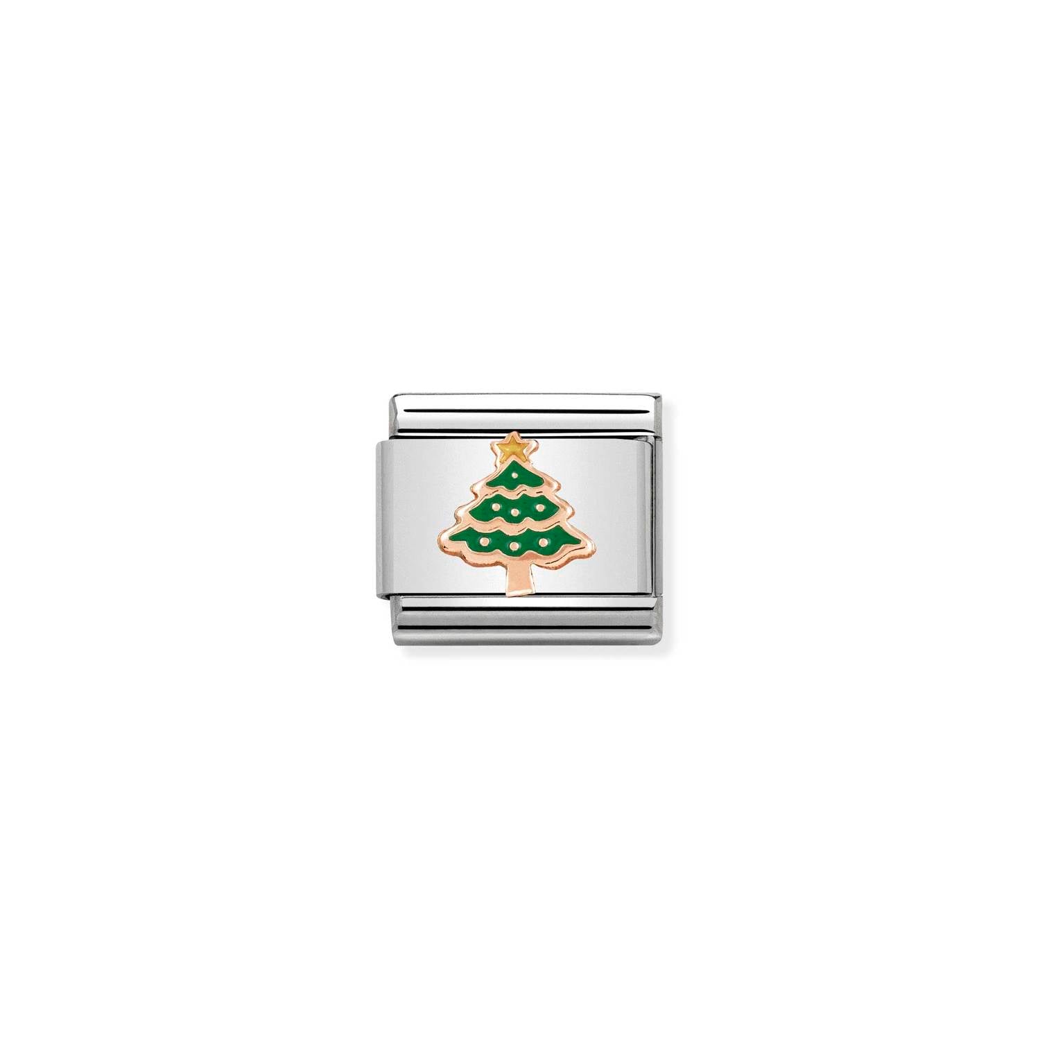 Composable® Link, Charm, rose gold Christmas Tree in hypoallergenic stainless steel, rose gold 9kt and enamel | Nomination Italy