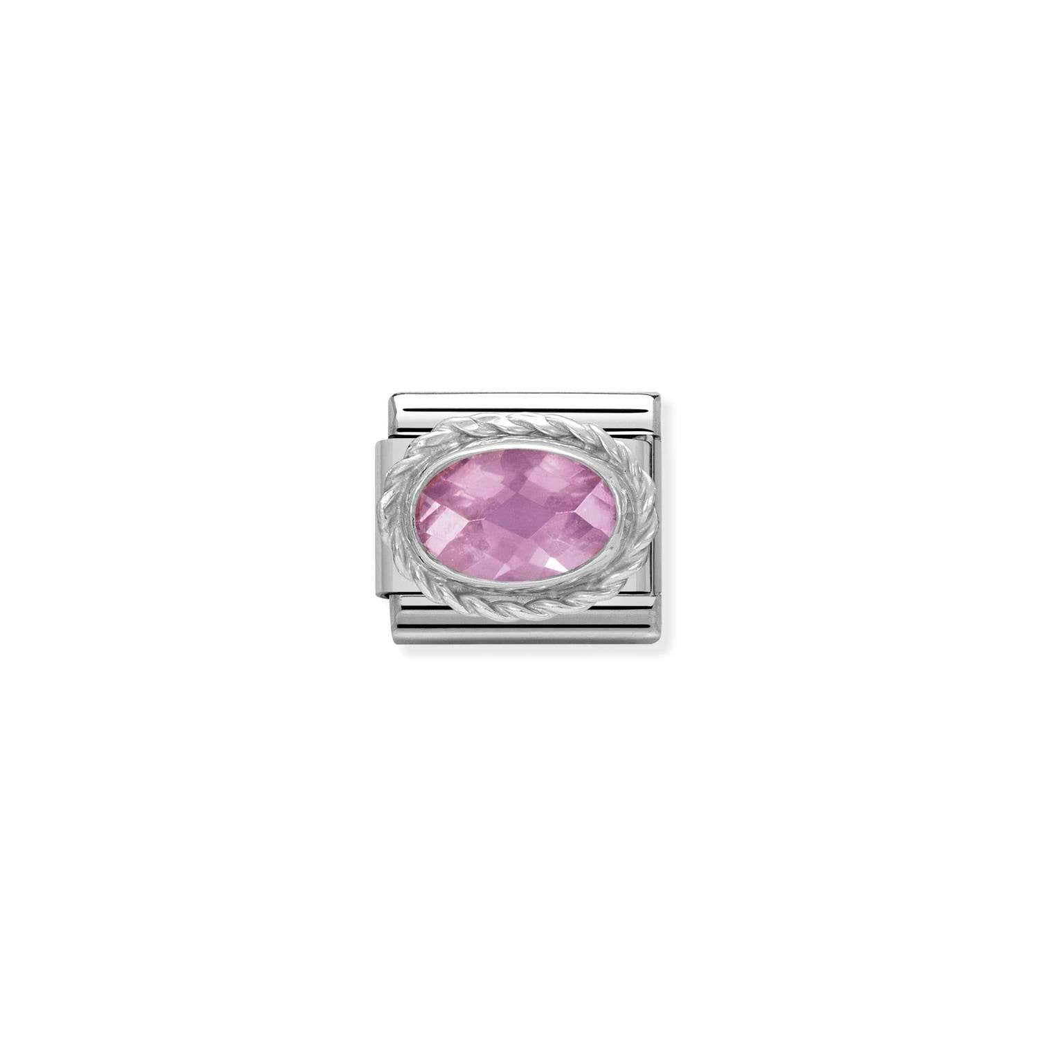 Composable® Link, Charm, Pink Oval Stone, silver in hypoallergenic stainless steel, sterling silver .925 and cubic zirconia | Nomination Italy