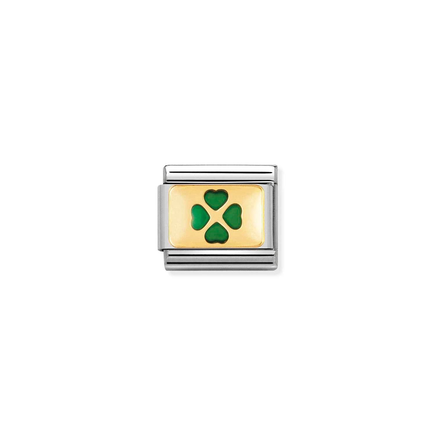 Composable® Link, Charm, Green Four-leaf Clover in hypoallergenic stainless steel, gold 18 kt and enamel | Nomination Italy