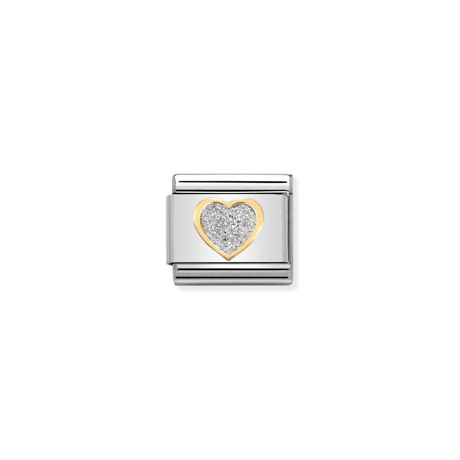 Composable® Link, Charm, Glitter Heart in hypoallergenic stainless steel, gold 18 kt and enamel | Nomination Italy