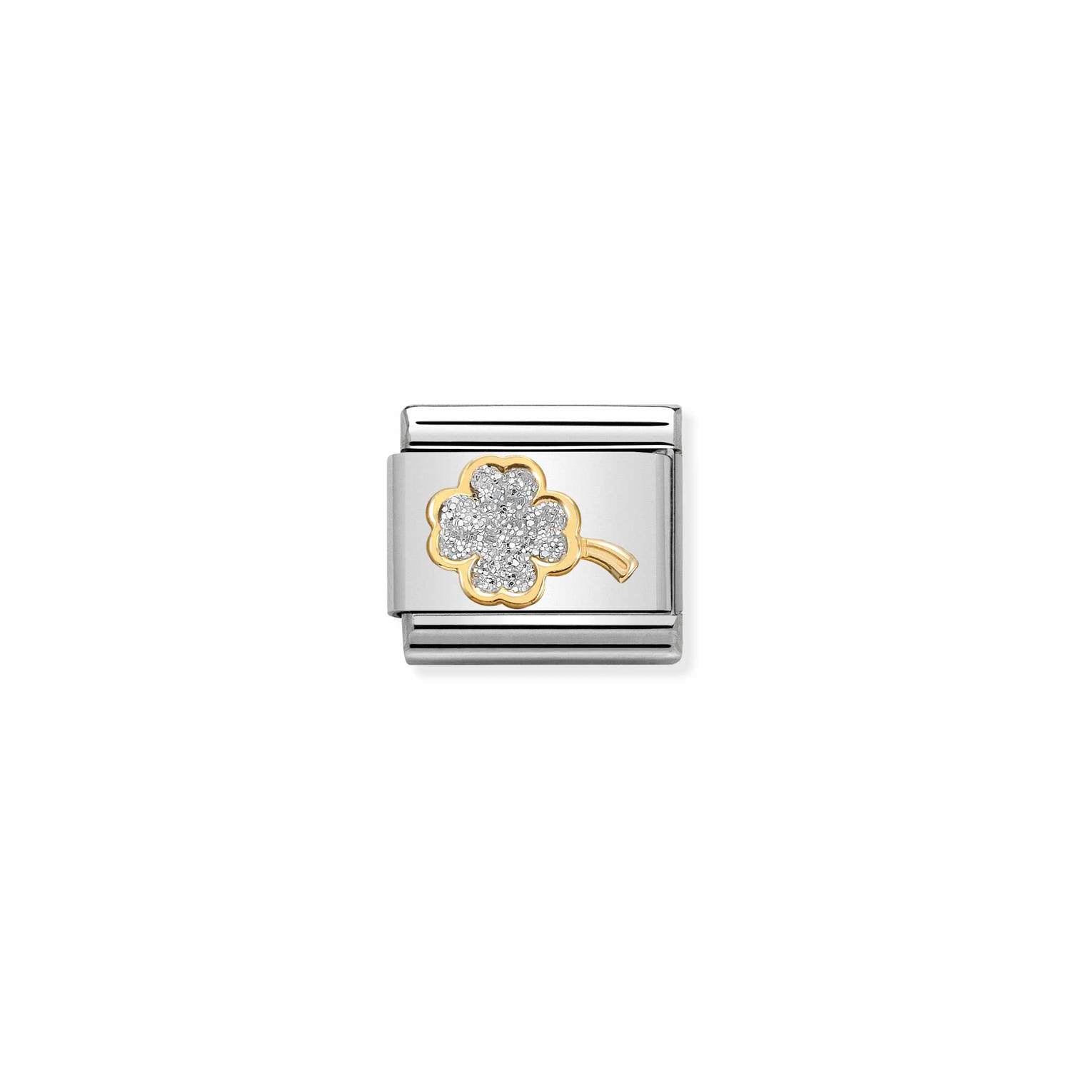 Composable® Link, Charm, Glitter 4-leaf Clover in hypoallergenic stainless steel, gold 18 kt and enamel | Nomination Italy
