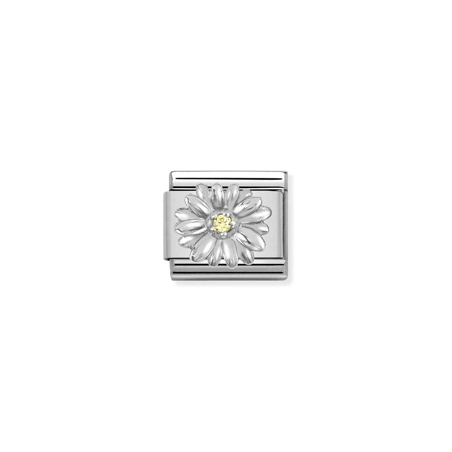 Composable® Link, Charm, silver Daisy, Yellow Cubic Zirconia in hypoallergenic stainless steel, sterling silver .925 and cubic zirconia | Nomination Italy