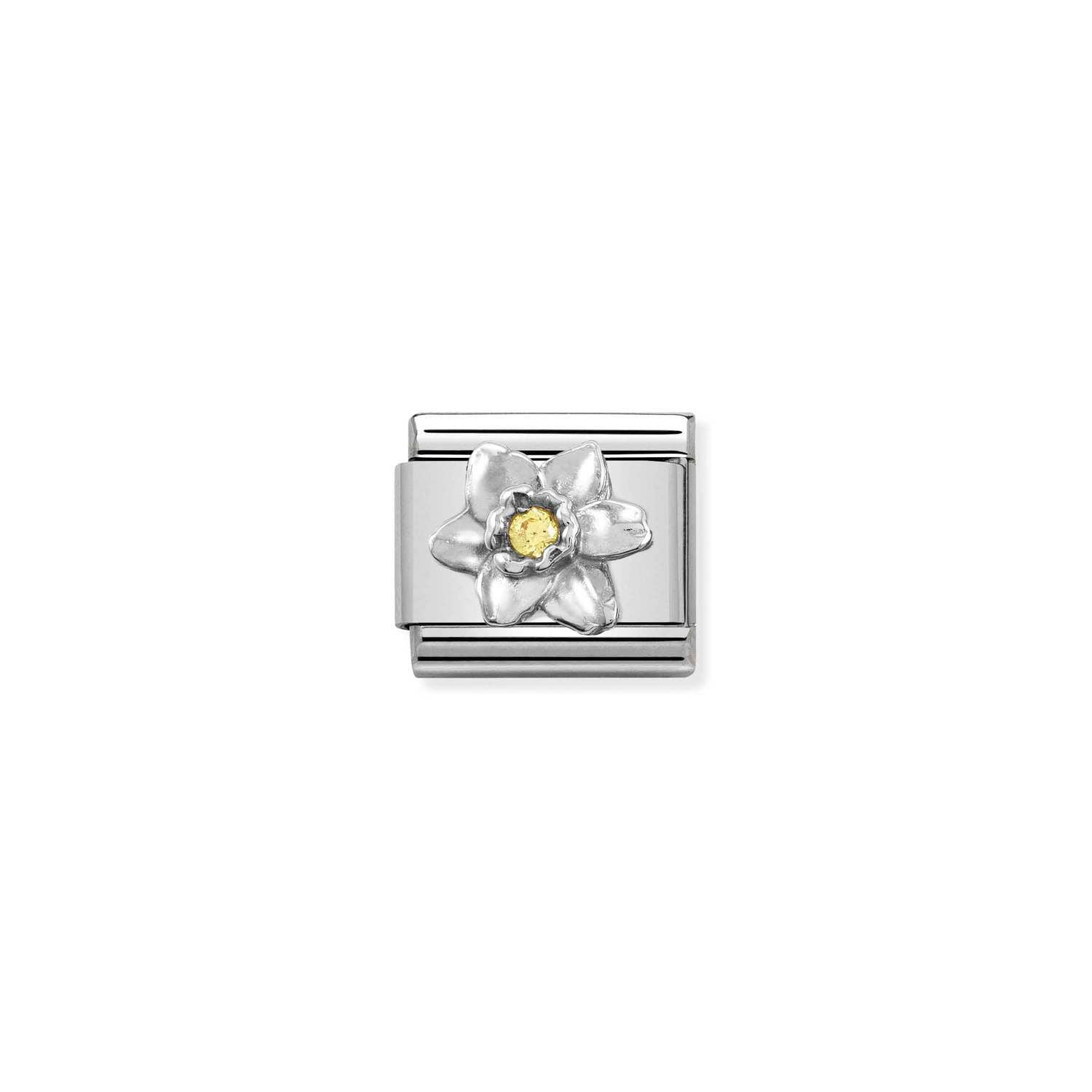 Composable® Link, Charm, silver Daffodil, Yellow Cubic Zirconia in hypoallergenic stainless steel, sterling silver .925 and cubic zirconia | Nomination Italy