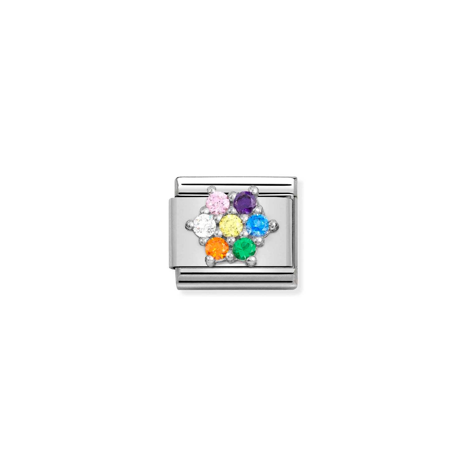 Composable® Link, Charm, with Rainbow Flower In silver in hypoallergenic stainless steel, sterling silver .925 and cubic zirconia | Nomination Italy