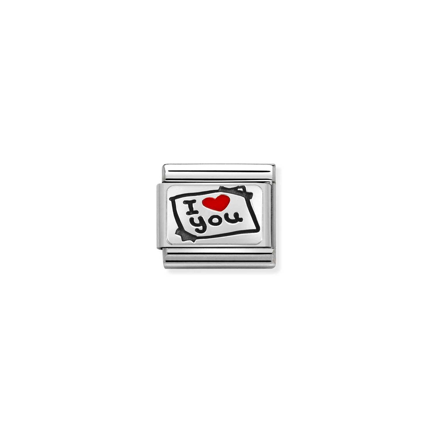 Composable® Link, Charm, Post-it I Love You, Red Heart in hypoallergenic stainless steel and sterling silver .925 | Nomination Italy
