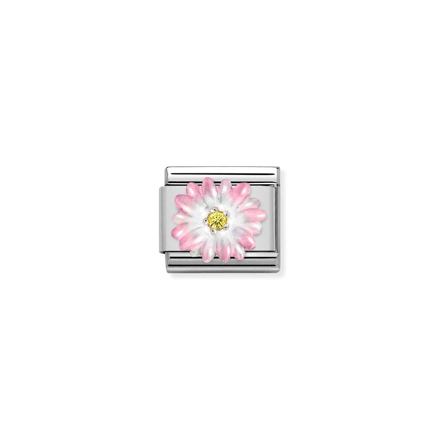 Composable® Link, Charm, Pink Flower in hypoallergenic stainless steel, sterling silver .925 and cubic zirconia | Nomination Italy