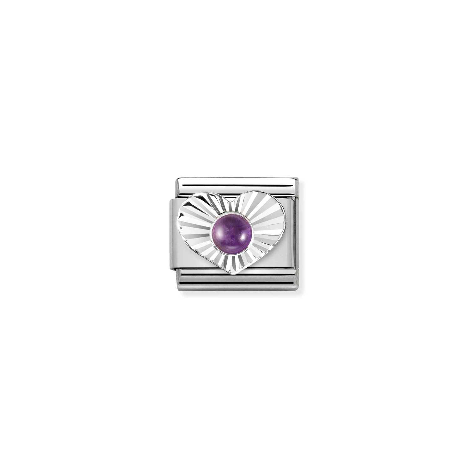 Composable® Link, Charm, silver Heart, Amethyst in hypoallergenic stainless steel, sterling silver .925 and natural stones | Nomination Italy