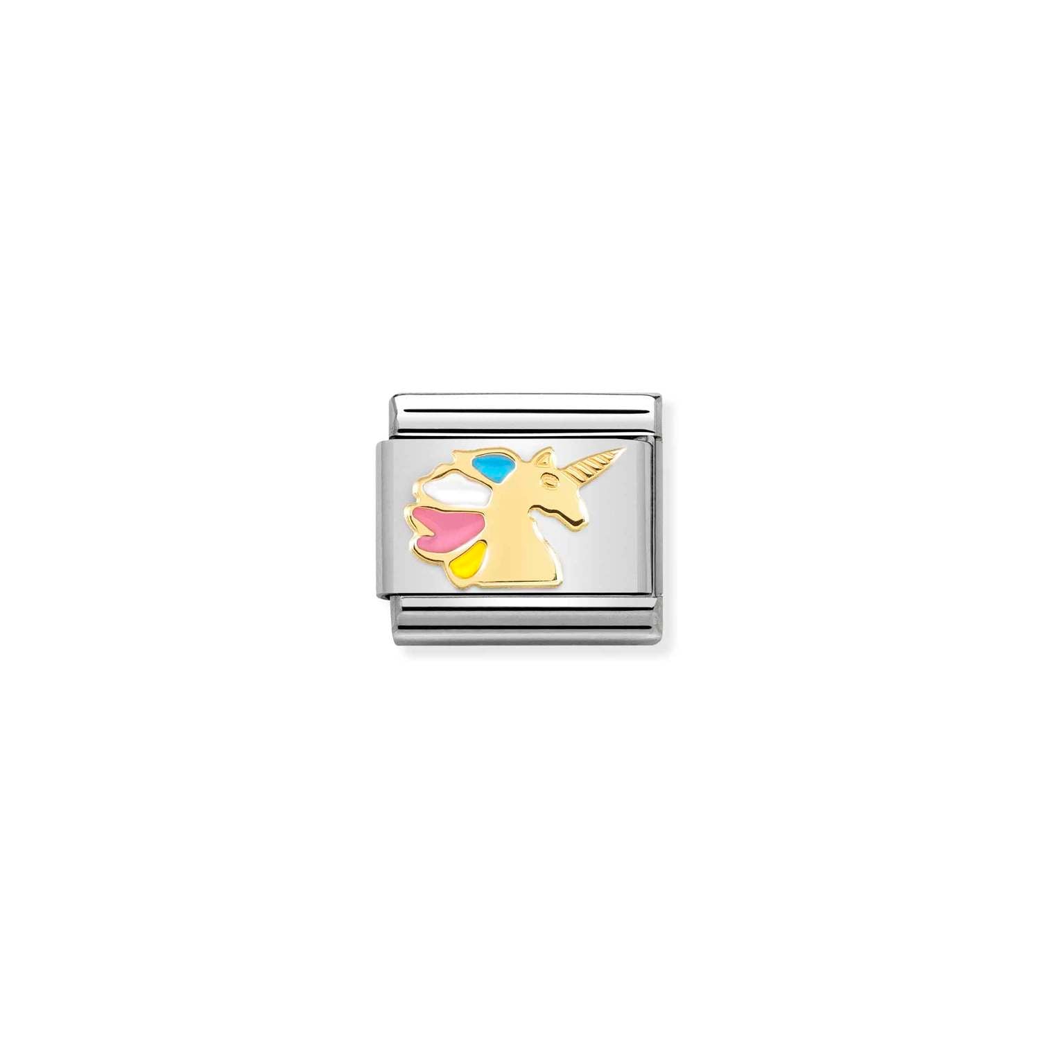 Composable® Link, Charm, Multicolour Unicorn in hypoallergenic stainless steel, gold 18 kt and enamel | Nomination Italy
