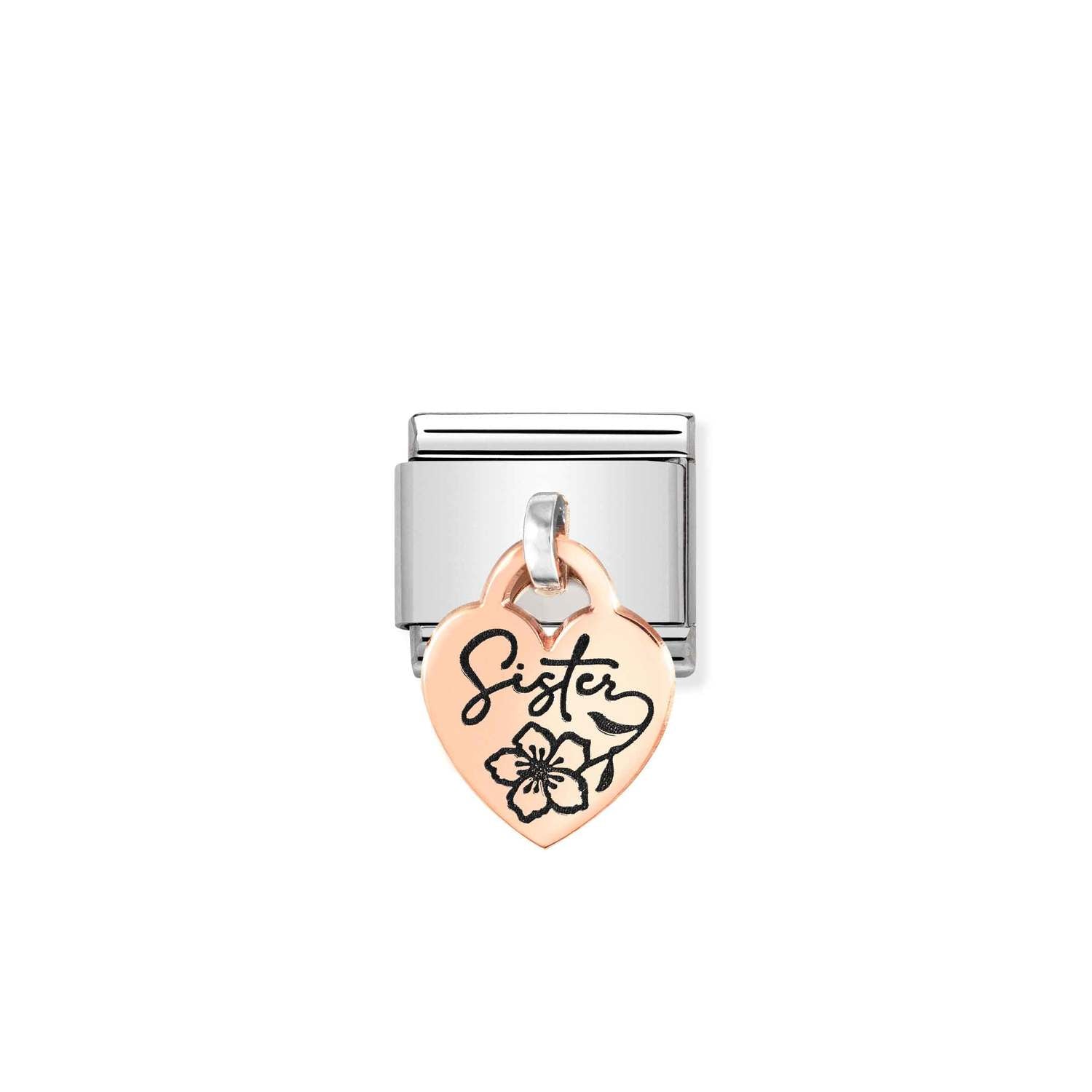 Composable® Link, Charm, Heart Pendant Sister in hypoallergenic stainless steel and rose gold 9kt | Nomination Italy