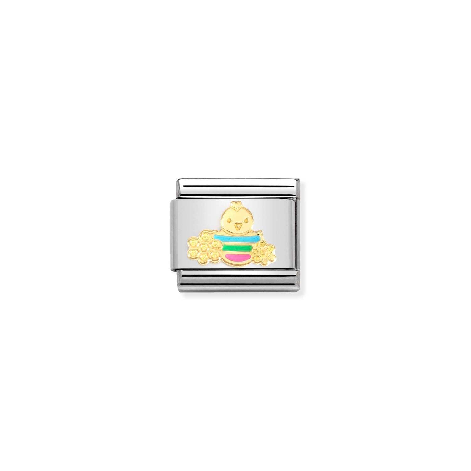 Composable® Link, Charm, Easter Chick, Flowers in hypoallergenic stainless steel, gold 18 kt and enamel | Nomination Italy
