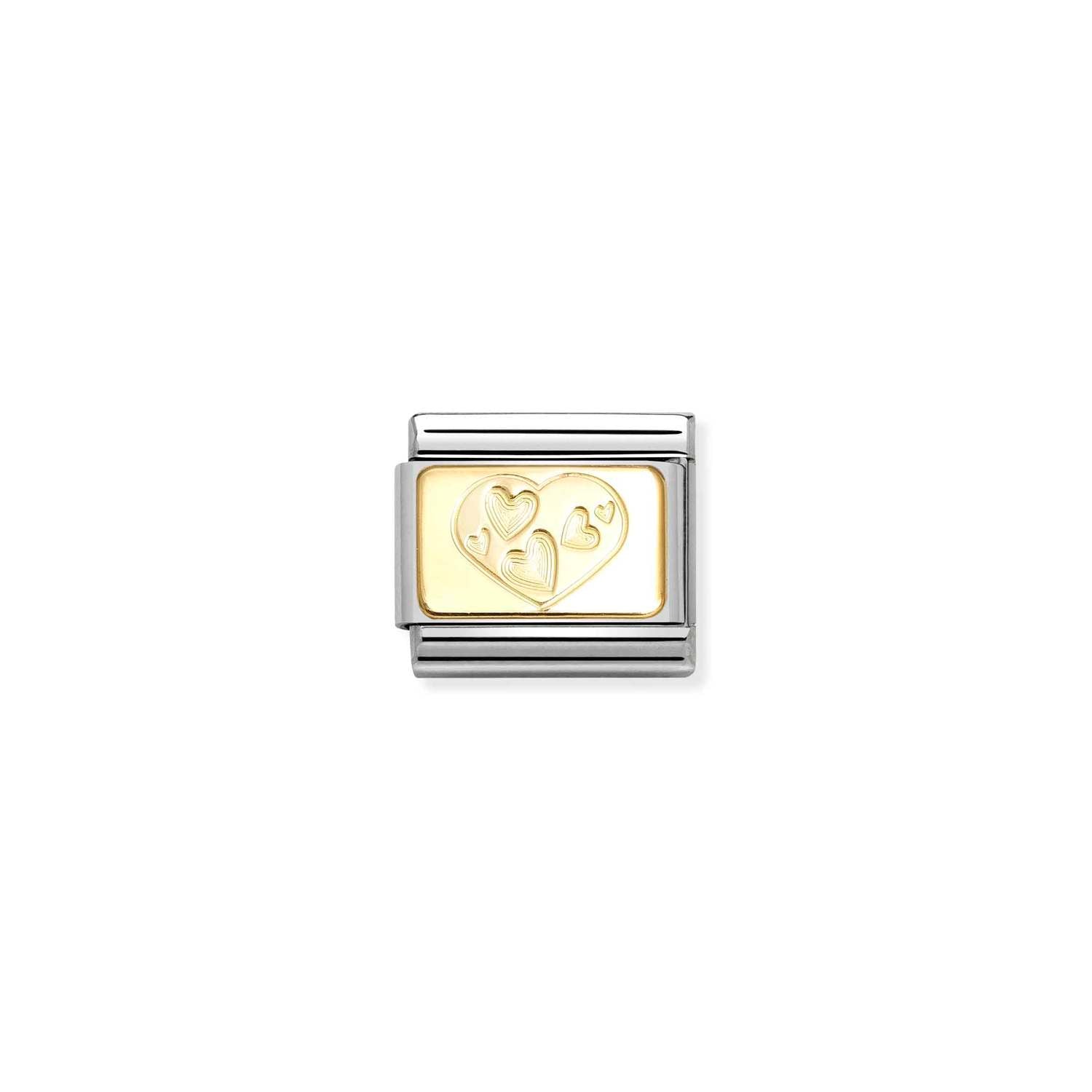 Composable® Link, Charm, Hearts Plaque in hypoallergenic stainless steel and gold 18 kt | Nomination Italy