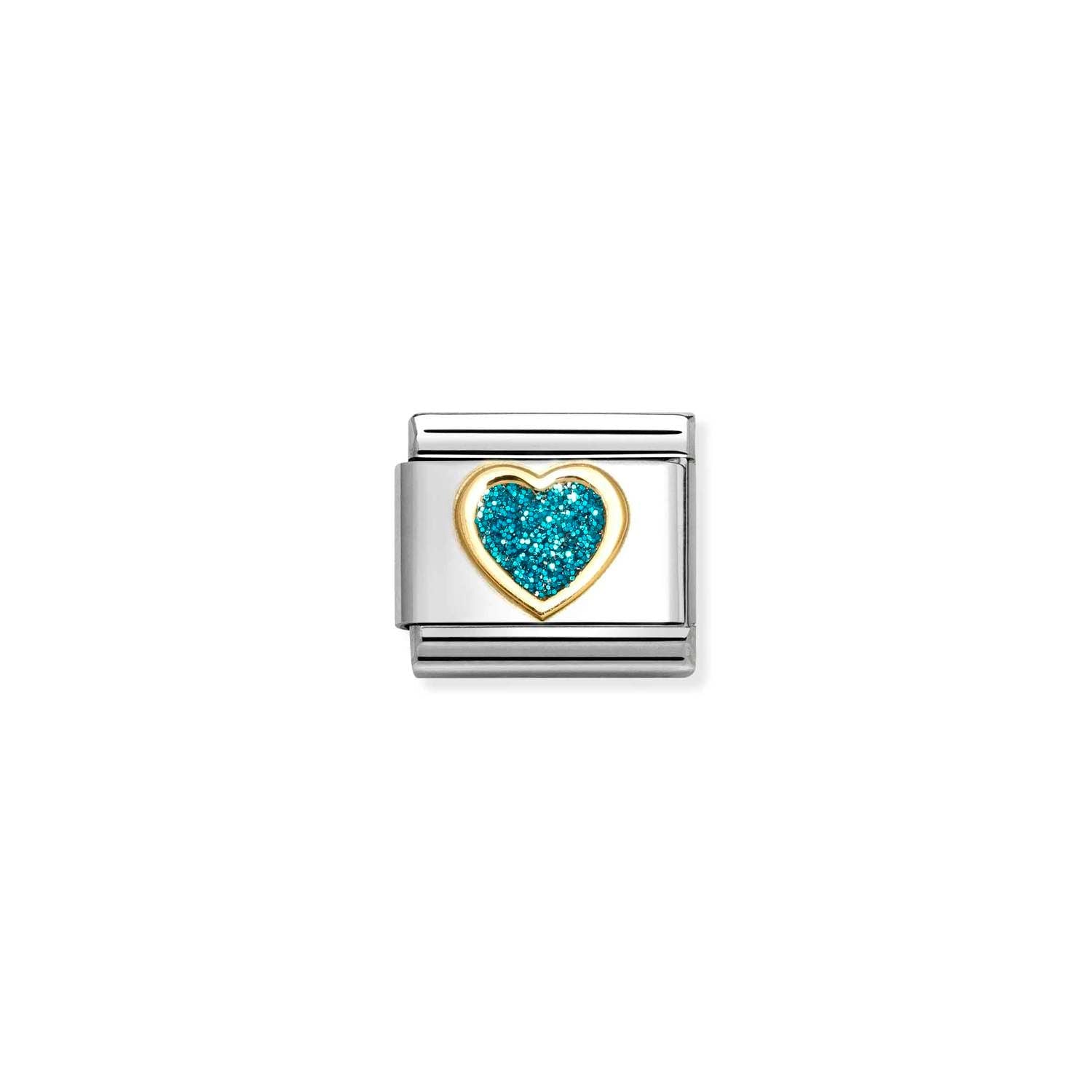 Composable® Link, Charm, Heart, Turquoise Glitter in hypoallergenic stainless steel, gold 18 kt and enamel | Nomination Italy