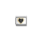 Composable® Link, Charm, Heart, Black Glitter in hypoallergenic stainless steel, gold 18 kt and enamel | Nomination Italy