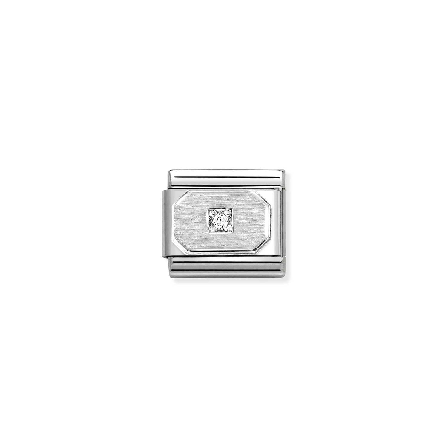 Composable® Link, Charm, Rectangle with White Stone in hypoallergenic stainless steel, sterling silver .925 and cubic zirconia | Nomination Italy