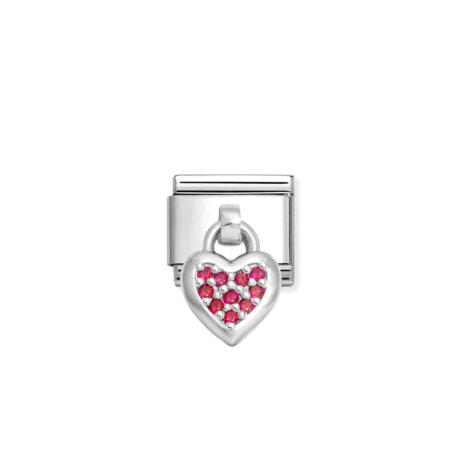 Composable® Link, Charm, Pendant Heart, Red Stones in hypoallergenic stainless steel, sterling silver .925 and cubic zirconia | Nomination Italy