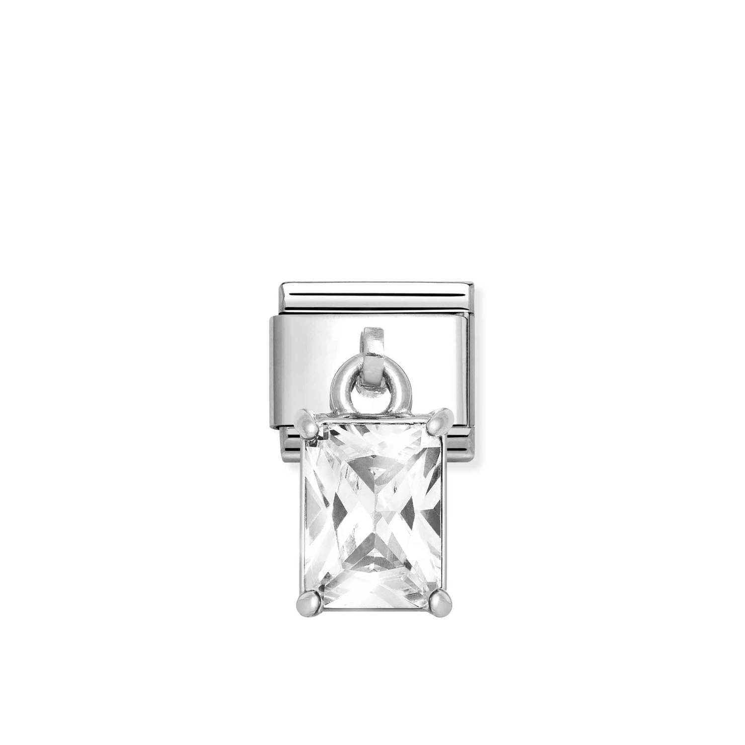 Composable® Link, Charm, Pendant Rectangular Baguette Cut Stone, White in hypoallergenic stainless steel, sterling silver .925 and cubic zirconia | Nomination Italy