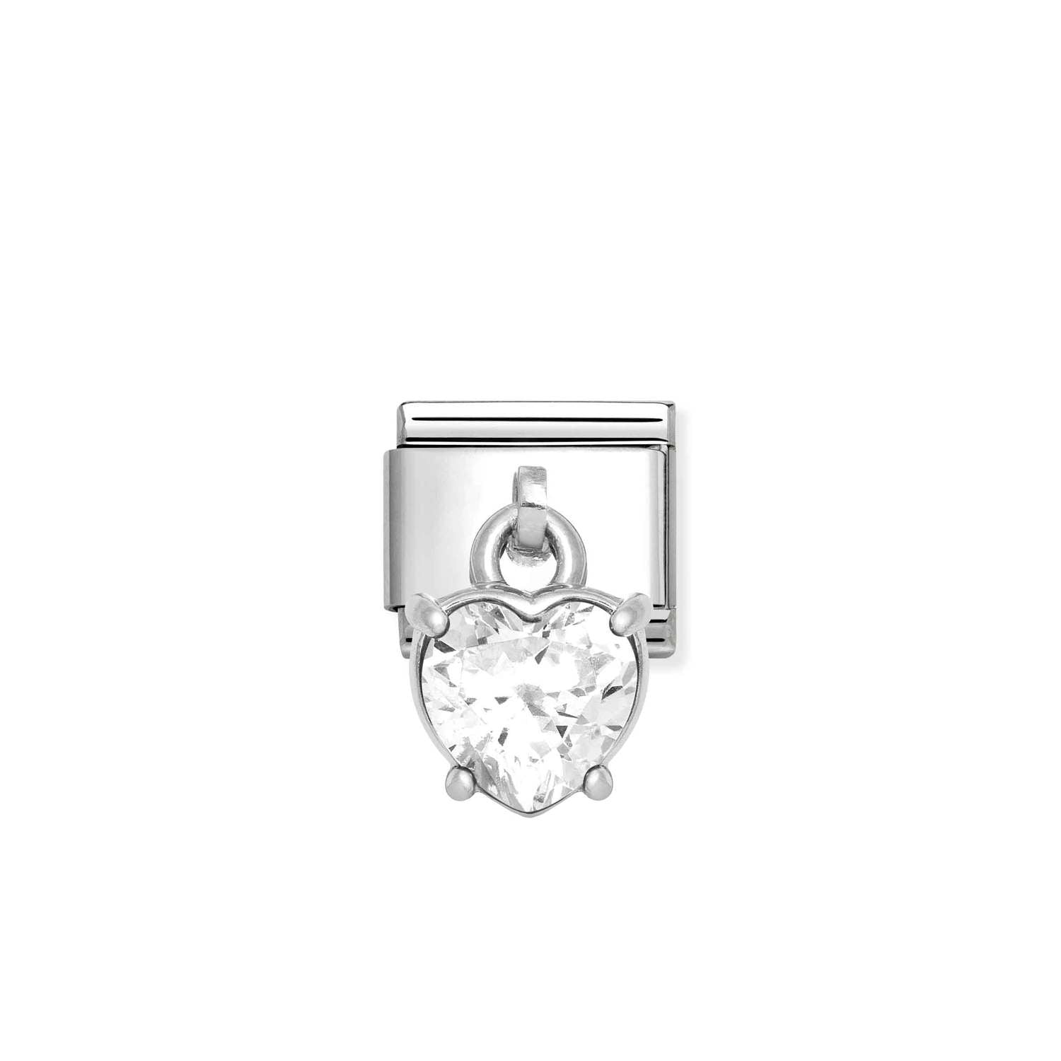 Composable® Link, Charm, Pendant Heart Cut Stone, White in hypoallergenic stainless steel, sterling silver .925 and cubic zirconia | Nomination Italy