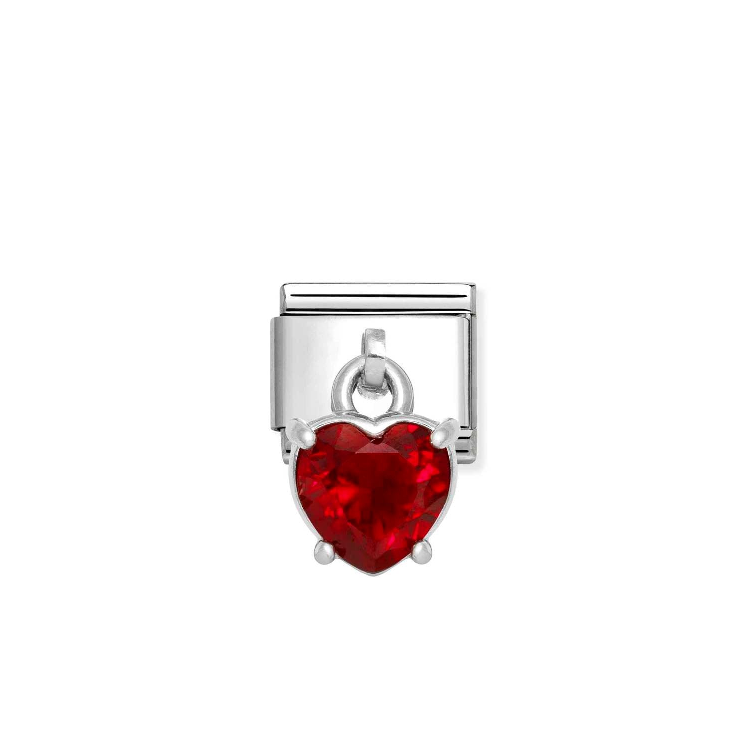Composable® Link, Charm, Pendant Heart Cut Stone, Red in hypoallergenic stainless steel, sterling silver .925 and cubic zirconia | Nomination Italy
