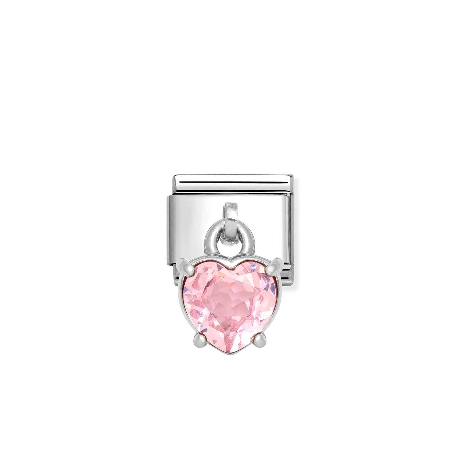 Composable® Link, Charm, Pendant Heart Cut Stone, Pink in hypoallergenic stainless steel, sterling silver .925 and cubic zirconia | Nomination Italy
