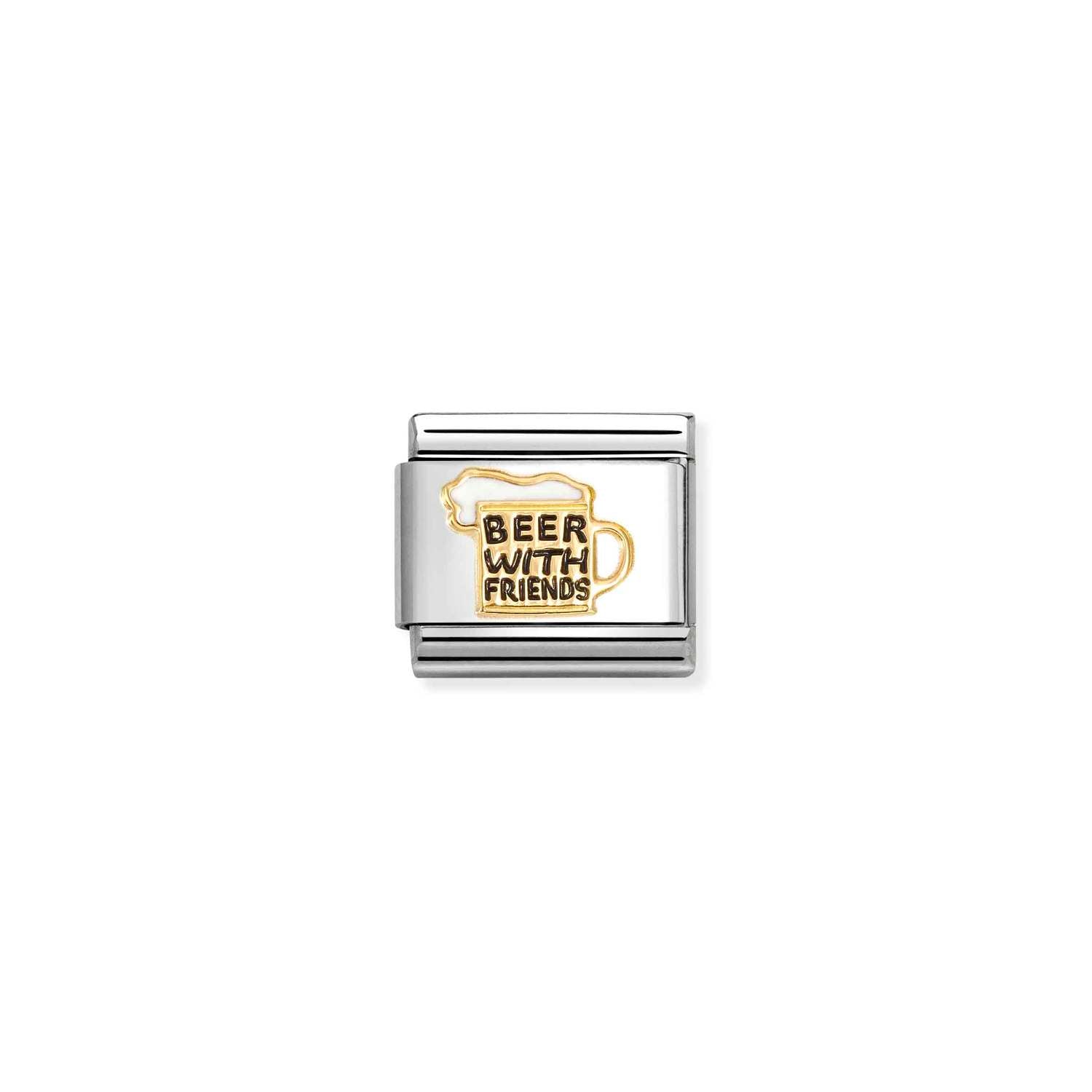 Composable® Link, Charm, Beer with Friends in hypoallergenic stainless steel, gold 18 kt and enamel | Nomination Italy