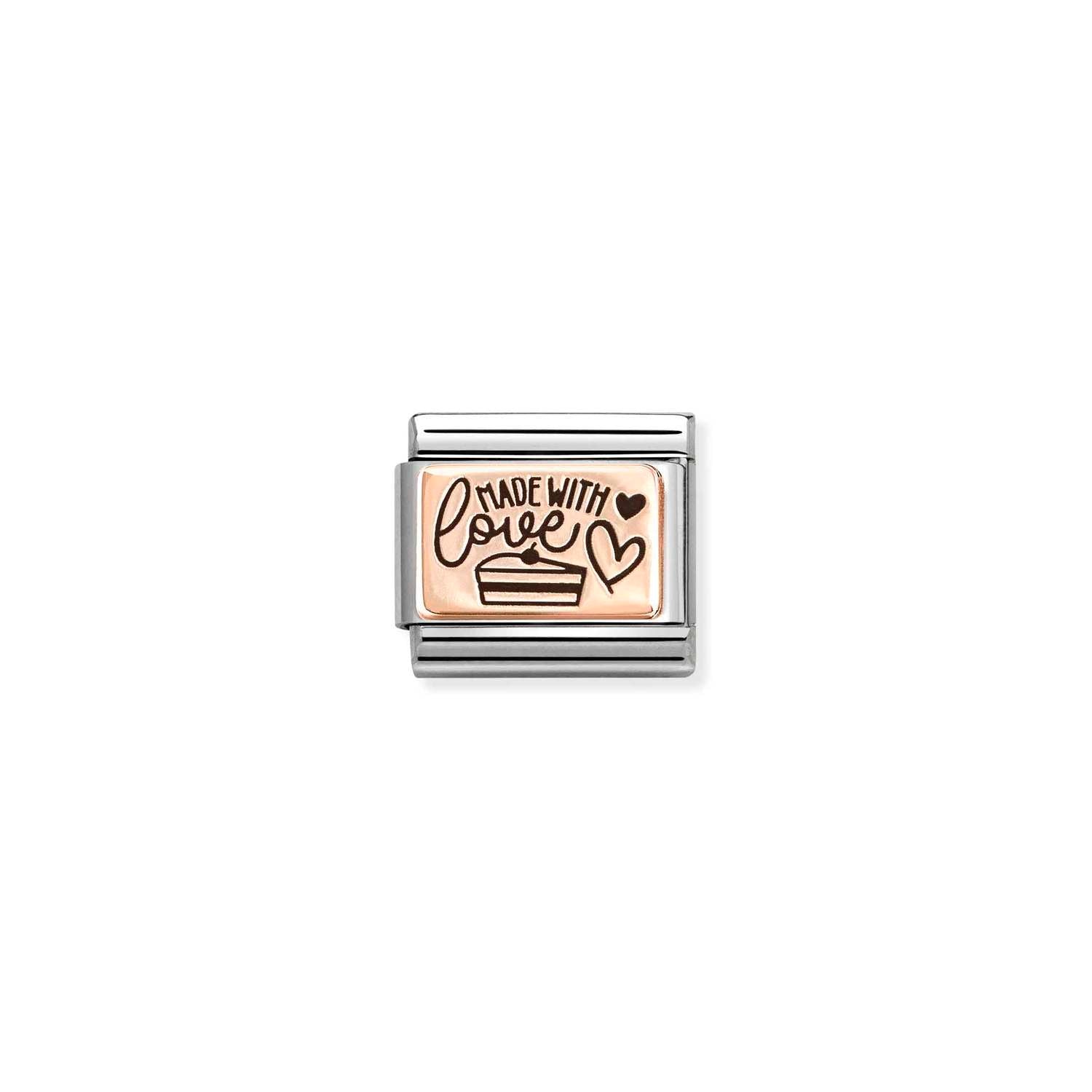 Composable® Link, Charm, Made with Love Cake in hypoallergenic stainless steel and rose gold 9kt | Nomination Italy